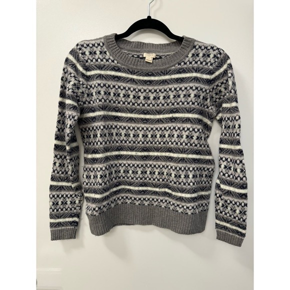 J Crew Women's Fair Isle Crew Sweater Merino Wool Blend Small Gray White Black - Picture 3 of 6